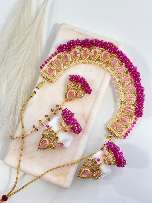 Stunning Jhumka Drop Pearl Set (Pink)