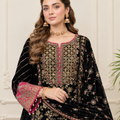 Black Velvet Embroidered Suit 3 Piece