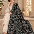 Bottle Green Velvet Embroidered Shawl