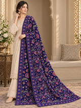 Royal Blue Velvet Embroidered Shawl