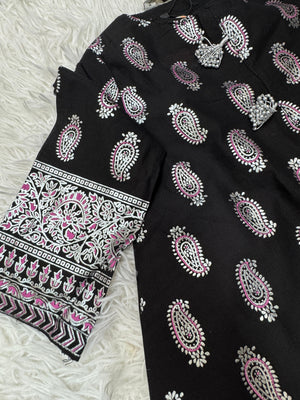 Elegant black Baby Choice girls 2 piece cotton dress with printed sleeves available at Maryam Qasim Boutique in Canada
