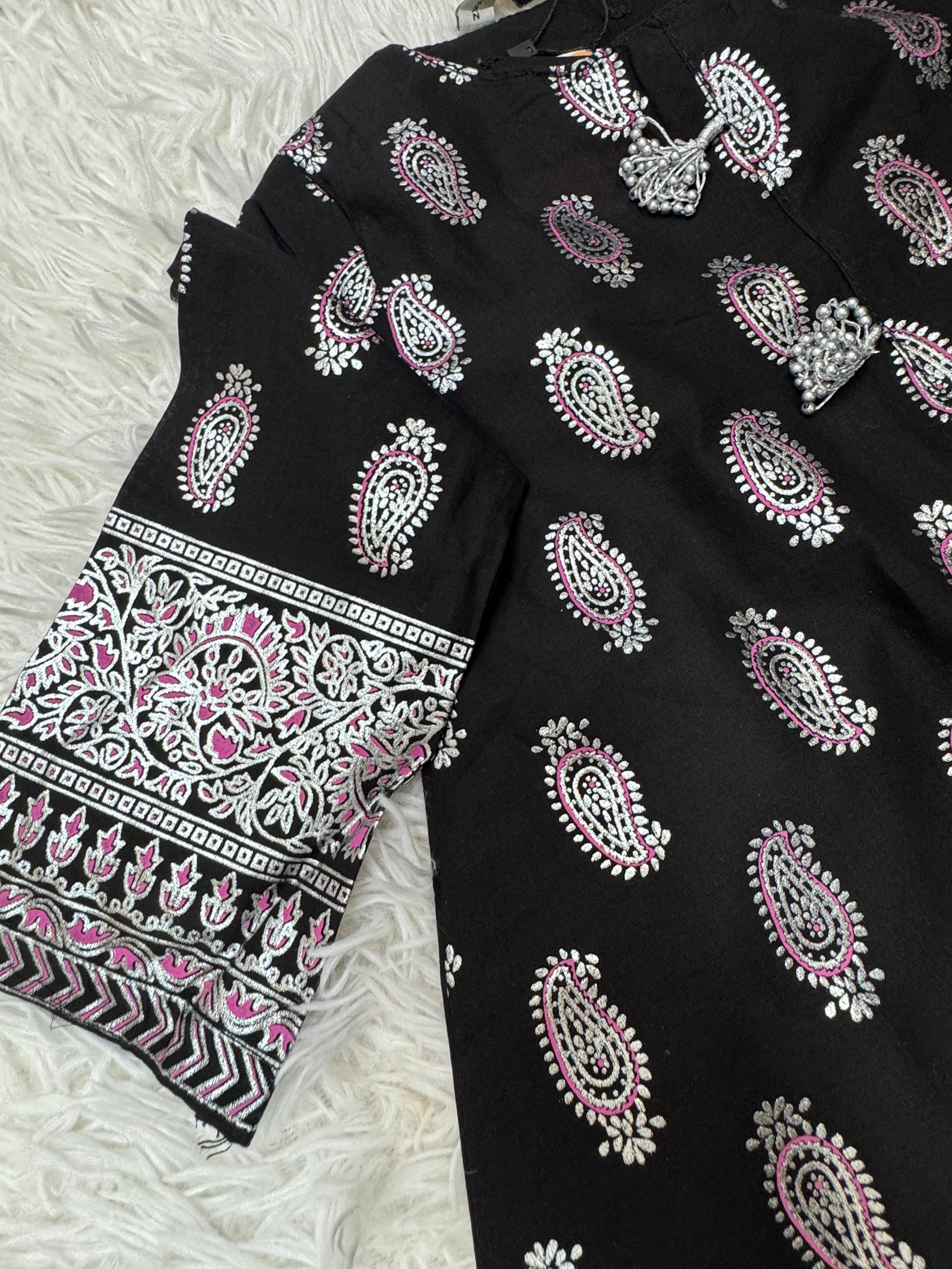 Elegant black Baby Choice girls 2 piece cotton dress with printed sleeves available at Maryam Qasim Boutique in Canada