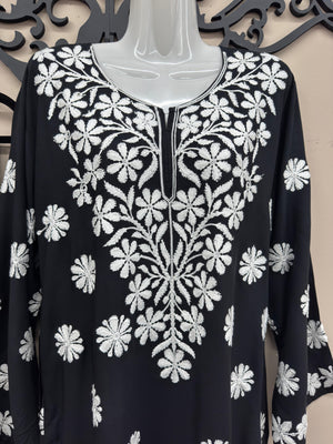 Elegant black embroidered linen cord set for women in Canada