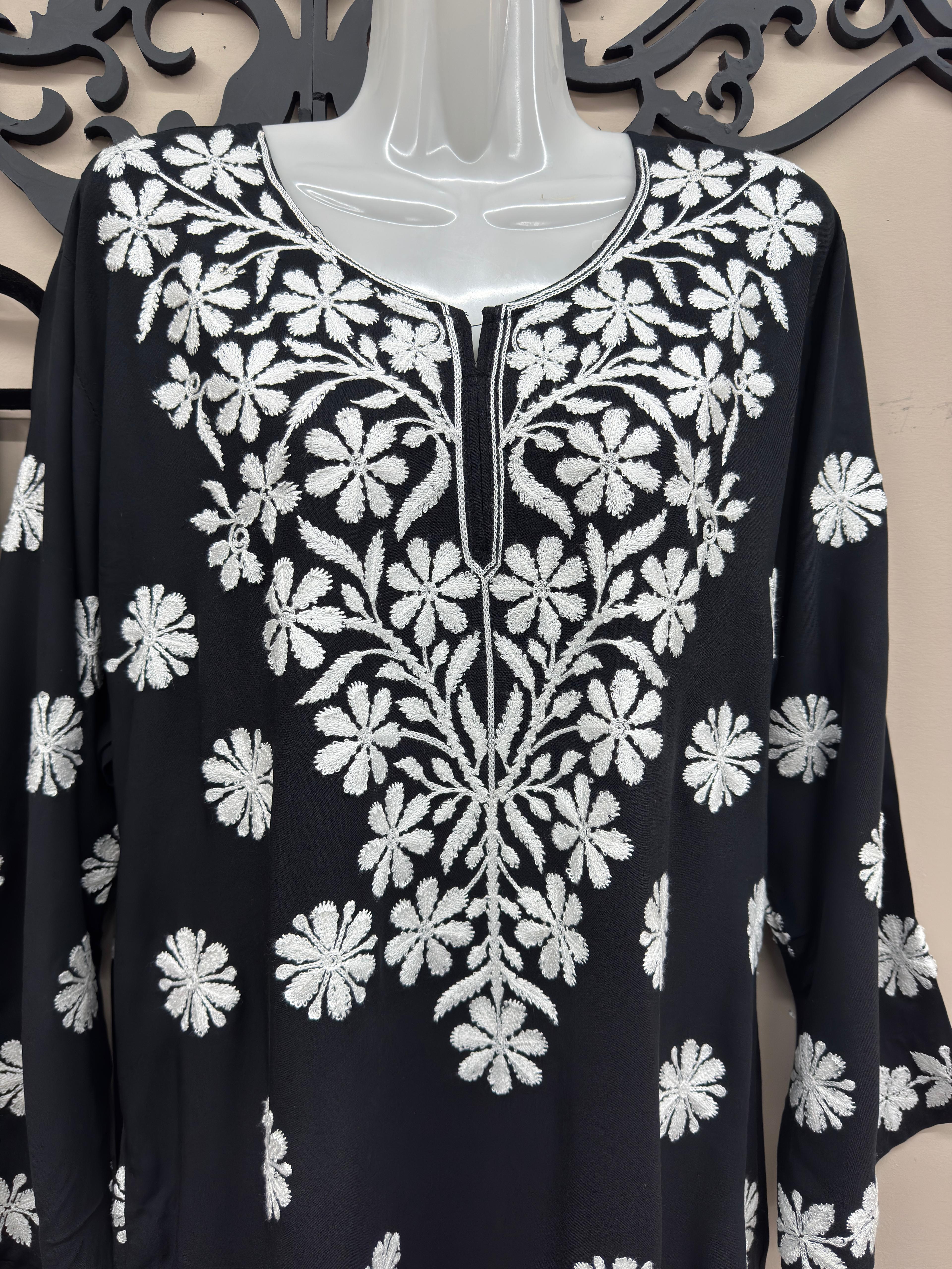 Elegant black embroidered linen cord set for women in Canada