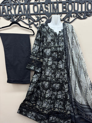 Elegant black embroidered peplum dress for women by Maryam Qasim Boutique