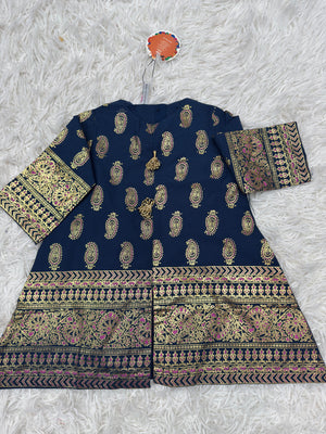 Elegant blue kids cotton outfit with fancy embroidery by Baby Choice in Canada & US