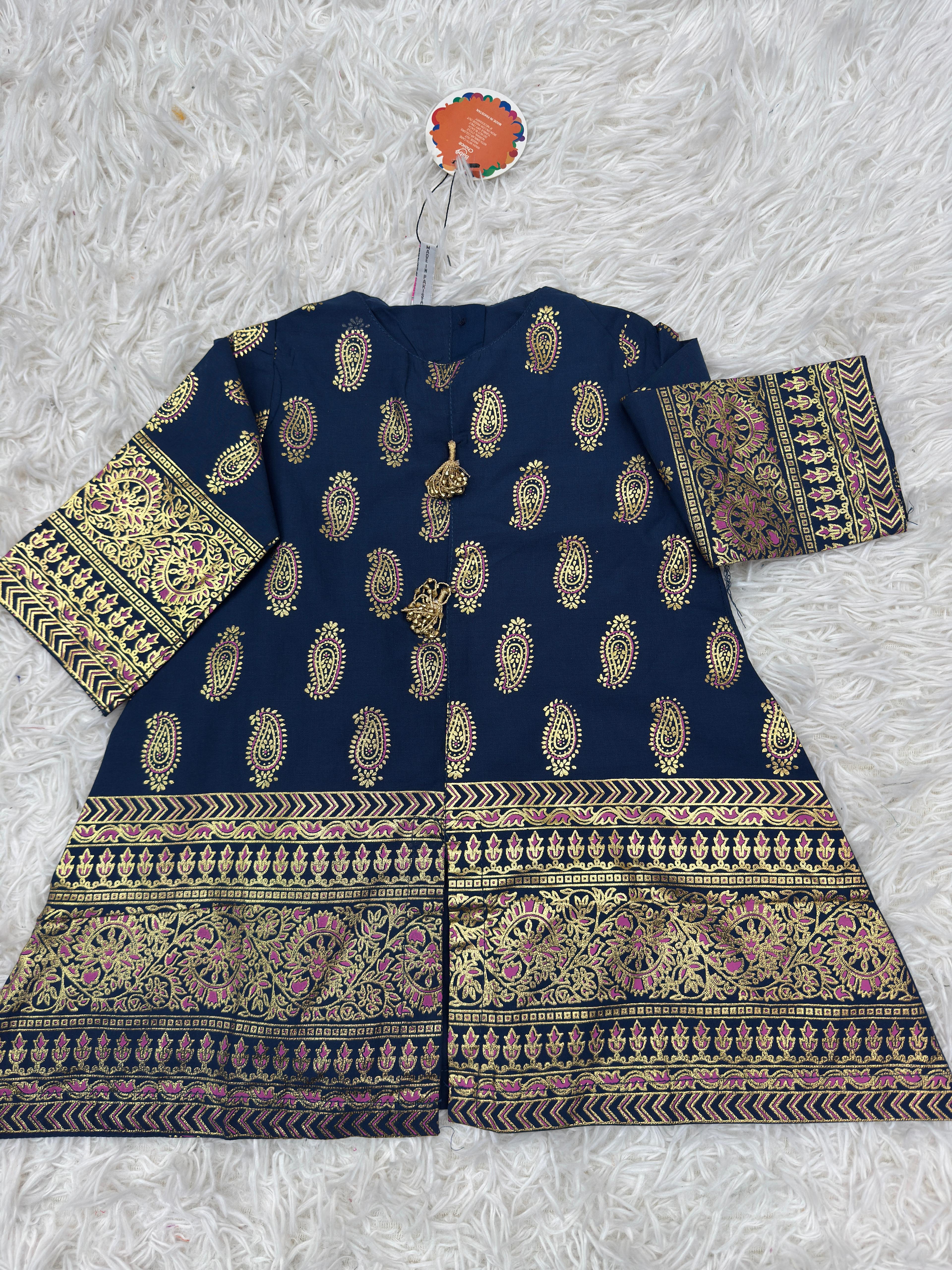Elegant blue kids cotton outfit with fancy embroidery by Baby Choice in Canada & US
