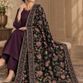 Dark Brown Velvet Embroidered Shawl