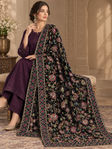 Dark Brown Velvet Embroidered Shawl