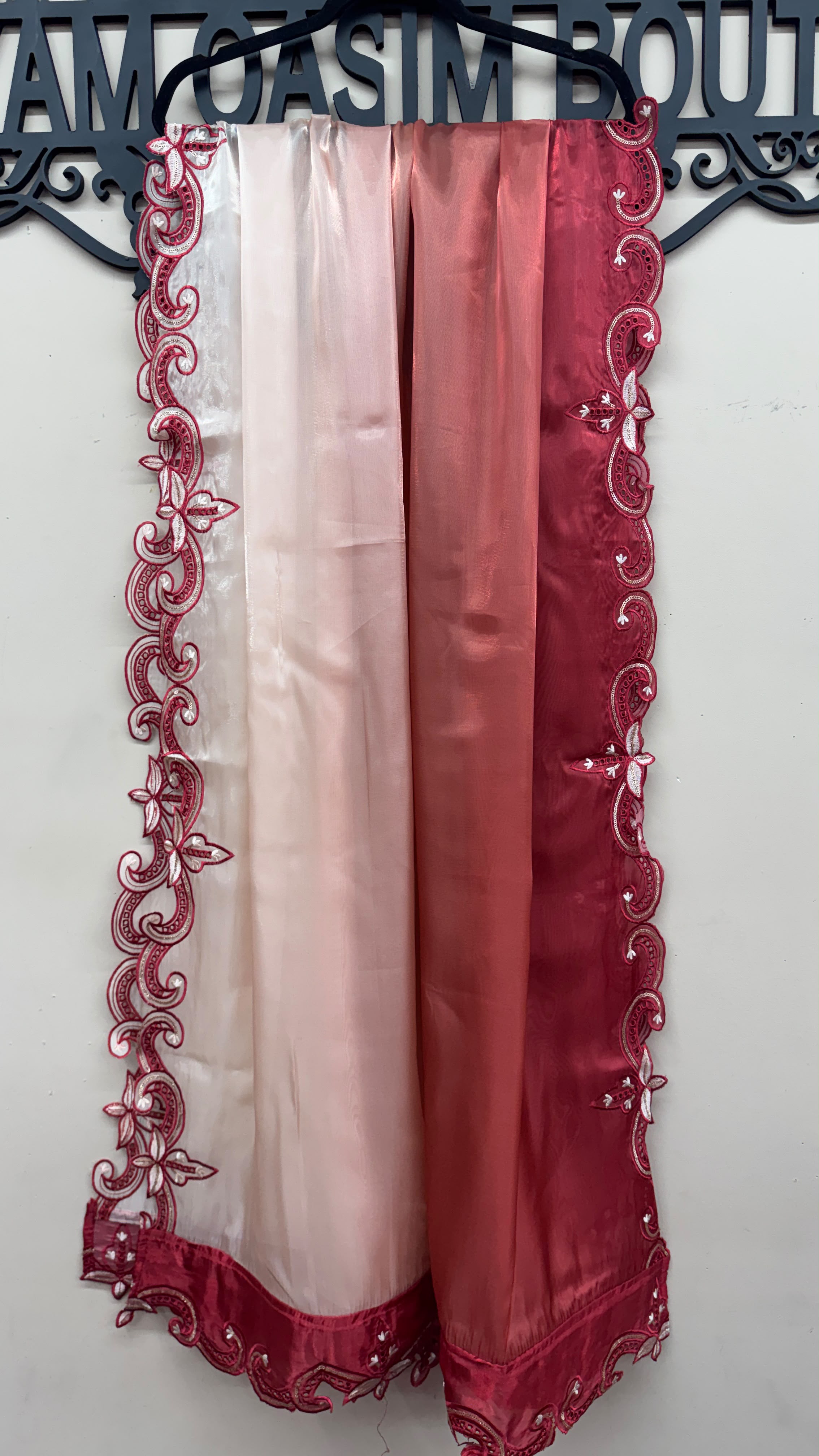 Embroidered Sheesha Silk dupatta with four side cutwork border
