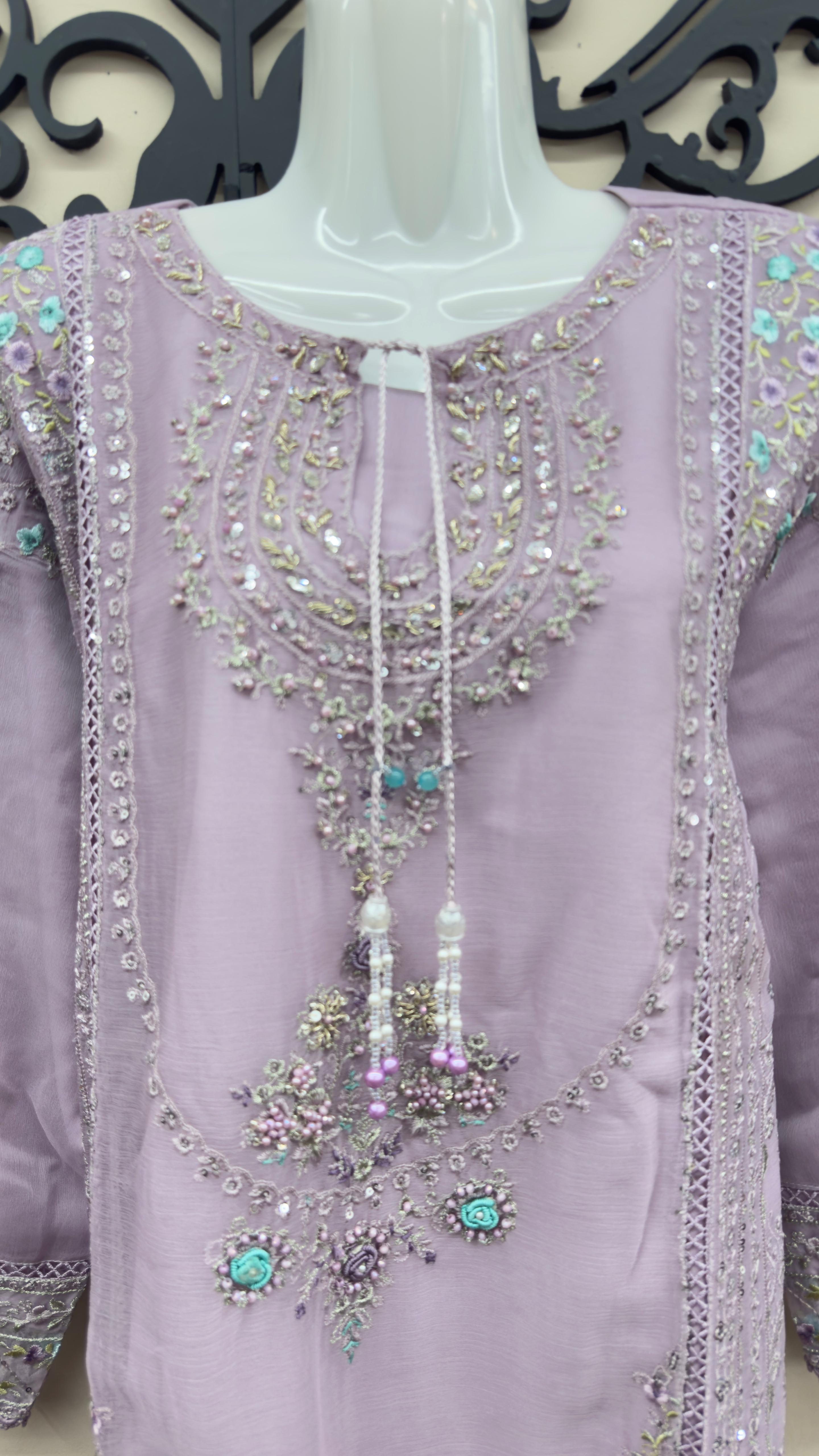 Embroidered lavender Pakistani dress Canada