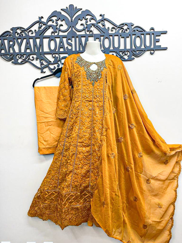 Mustard Anarkali Style 3-Piece long outfits