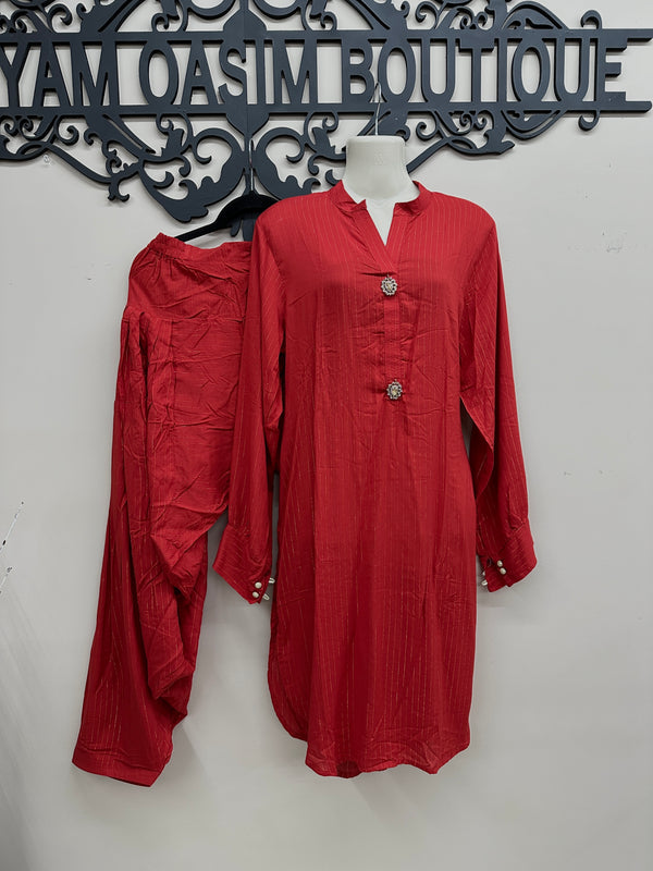 2PC Red Lilen Shalwar Outfit M-XL