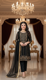 Tand Taani 3 Pcs Girls Chiffon Embroidered Suit – Shirt Palazzo & Organza Dupatta Party Wear