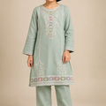 Girls sage green embroidered cotton 2 piece suit by Baby Choice in Canada