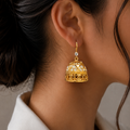 Gold-Tone Dome Earrings with Crystal Accents