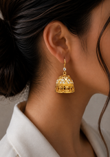 Gold-Tone Dome Earrings with Crystal Accents