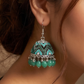 Green & Silver Jhumka Earrings – Traditional Pakistani Jhumki Jewelry