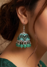 Green & Silver Jhumka Earrings – Traditional Pakistani Jhumki Jewelry