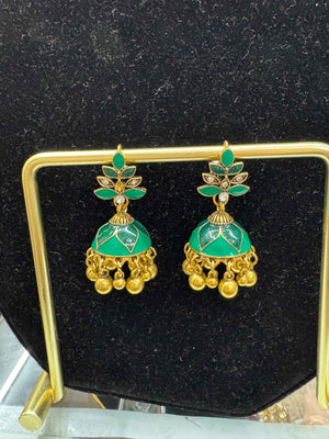 Green Traditional Mini Jhumki Earrings