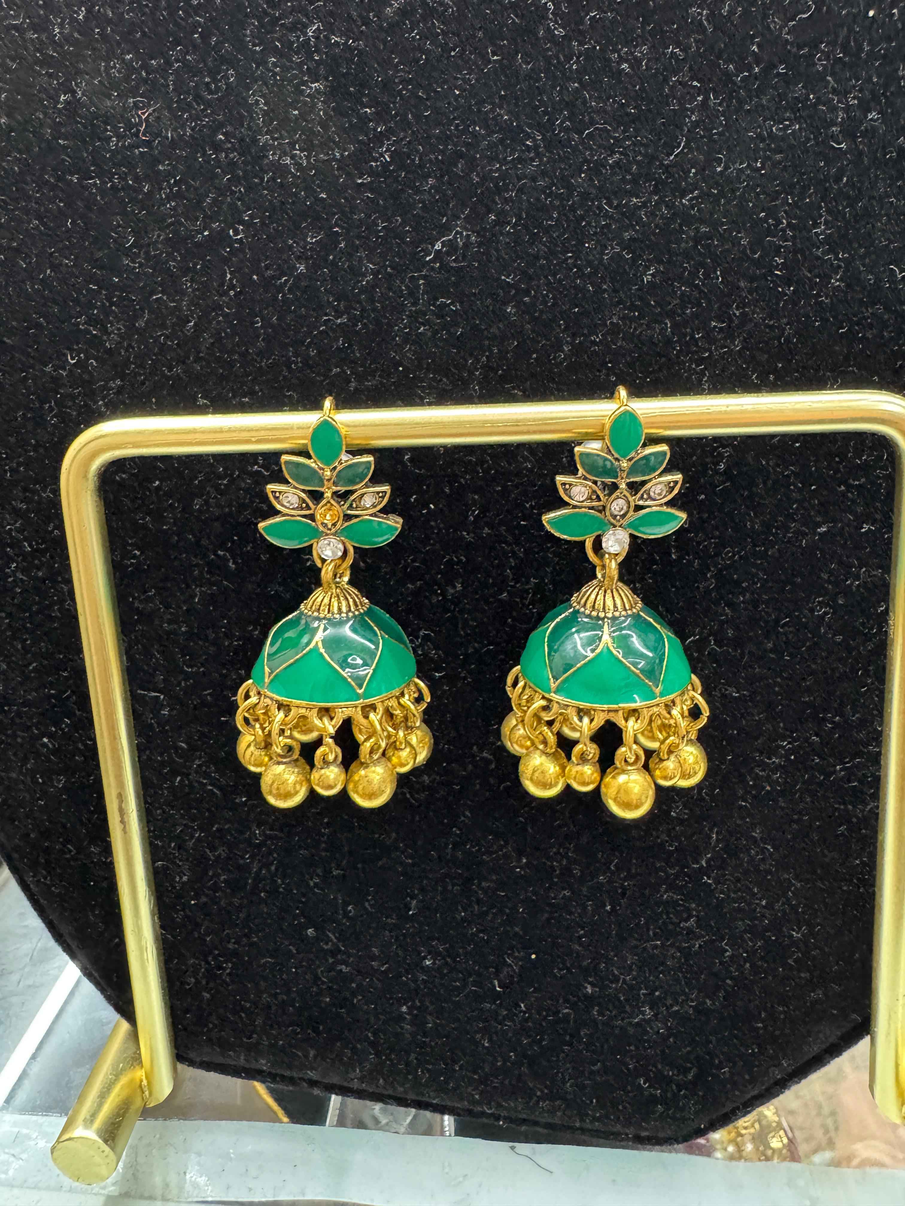 Green Traditional Mini Jhumki Earrings