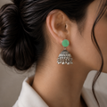 Sea Green Stone Silver Jhumka Earrings – Traditional Pakistani Jewelry
