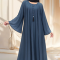 Pleated One-Piece Abaya with Decorative Button & Tassel