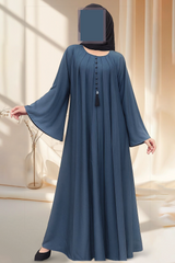 Pleated One-Piece Abaya with Decorative Button & Tassel