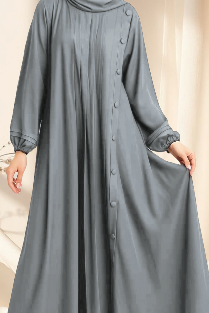 Pleated Abaya with Button Detail