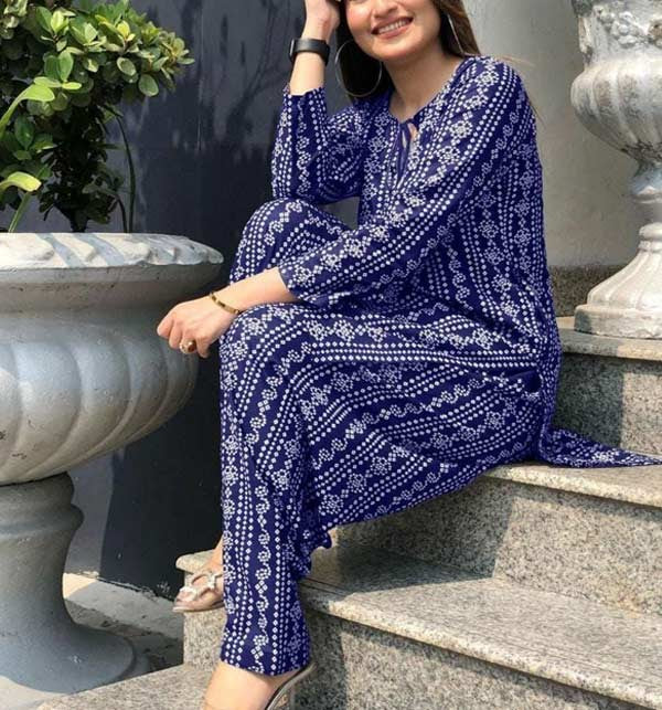 Royal Blue Chunri Printed Cotton 3-Piece Outfit