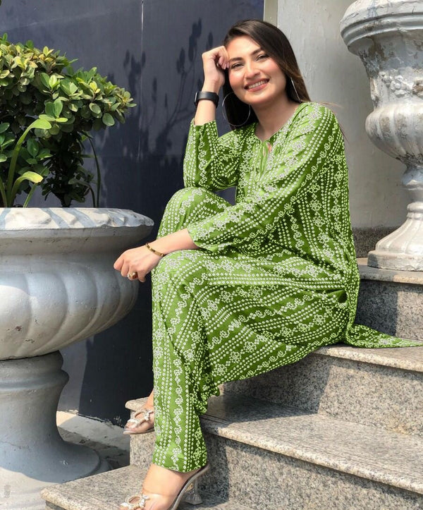 Sage Green Chunri Printed Cotton 3-Piece Outfit
