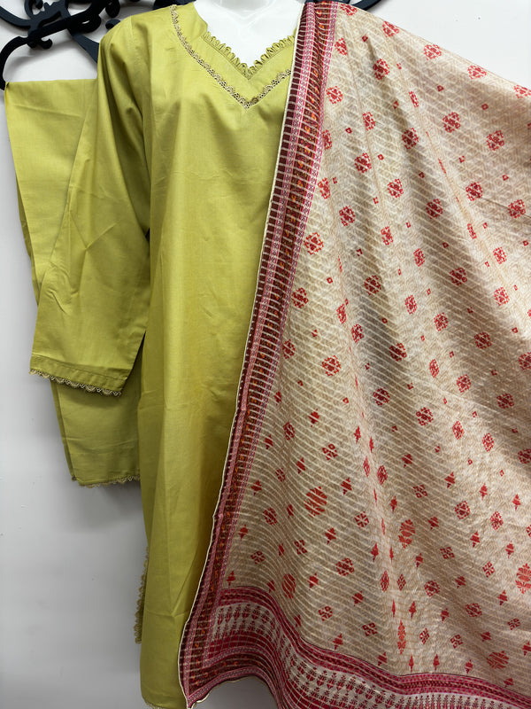 Soft Cotton 3-Piece Ensemble (Chartreuse)