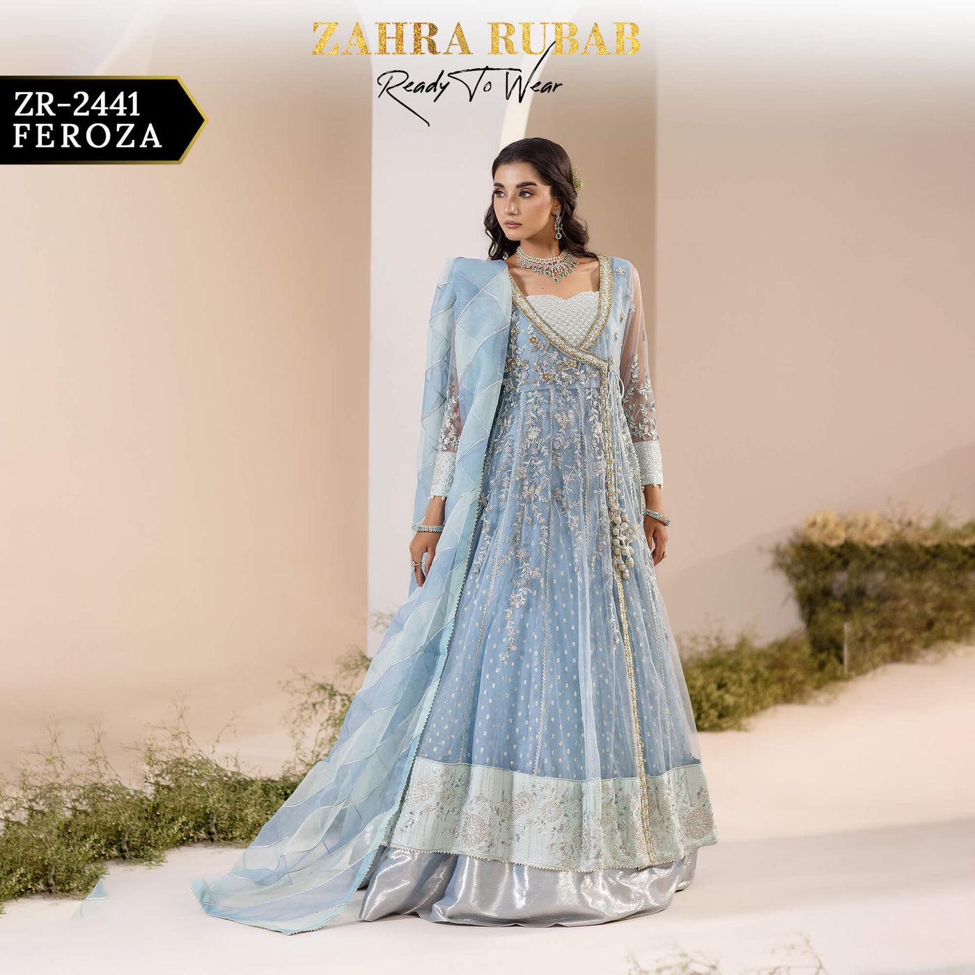 Zahra Rubab Embroidered 3-piece maxi/long dress/ anarkali- Luxury Organza Formal Wear