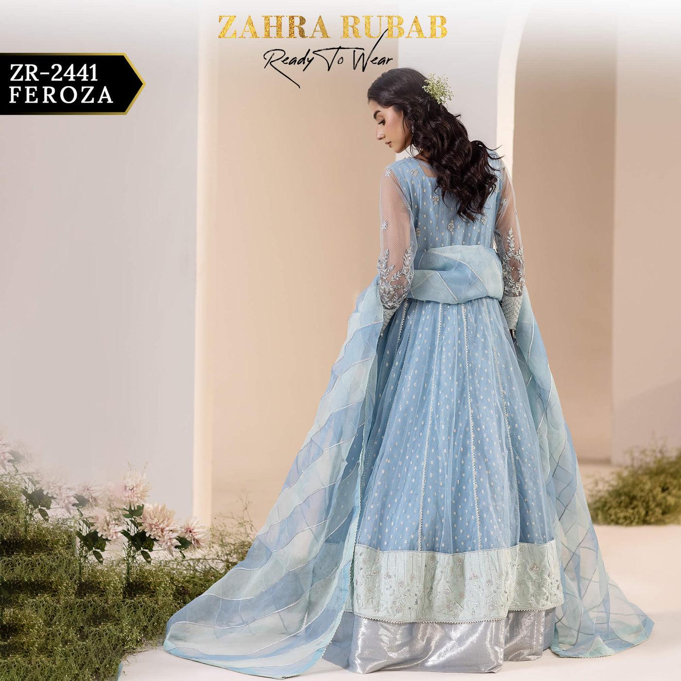 Zahra Rubab Embroidered 3-piece maxi/long dress/ anarkali- Luxury Organza Formal Wear