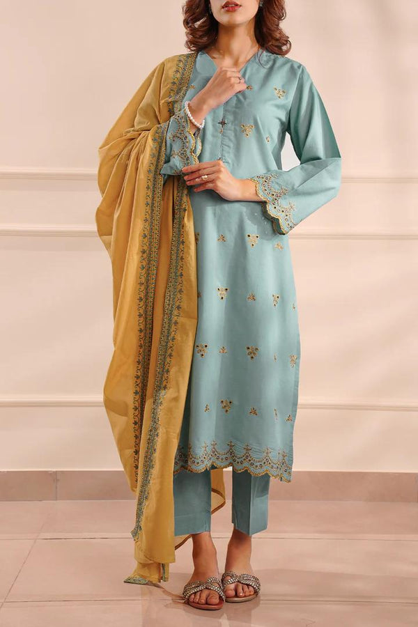 SAYA Soft Cotton Embroidered Suit - Elegant 3-Piece Set