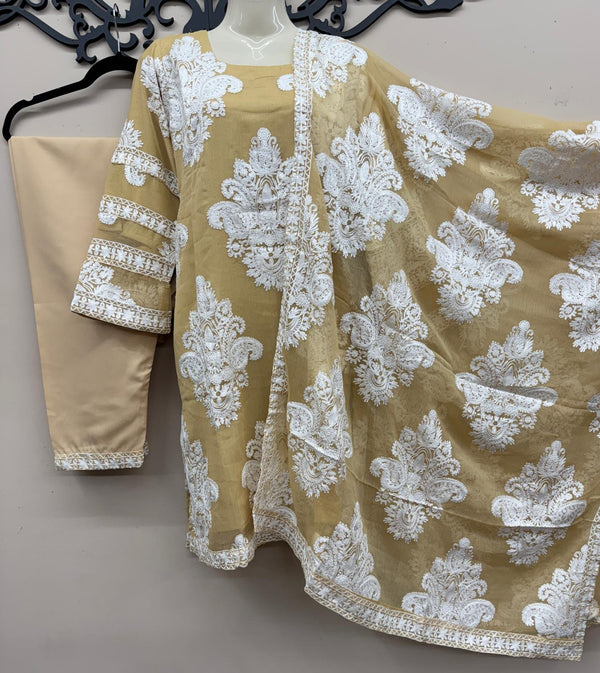Elegant Chiffon Embroidered 3-Piece Outfit - All-Season Fashion