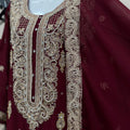 Maroon 3-Piece Chiffon Embroidered Outfit