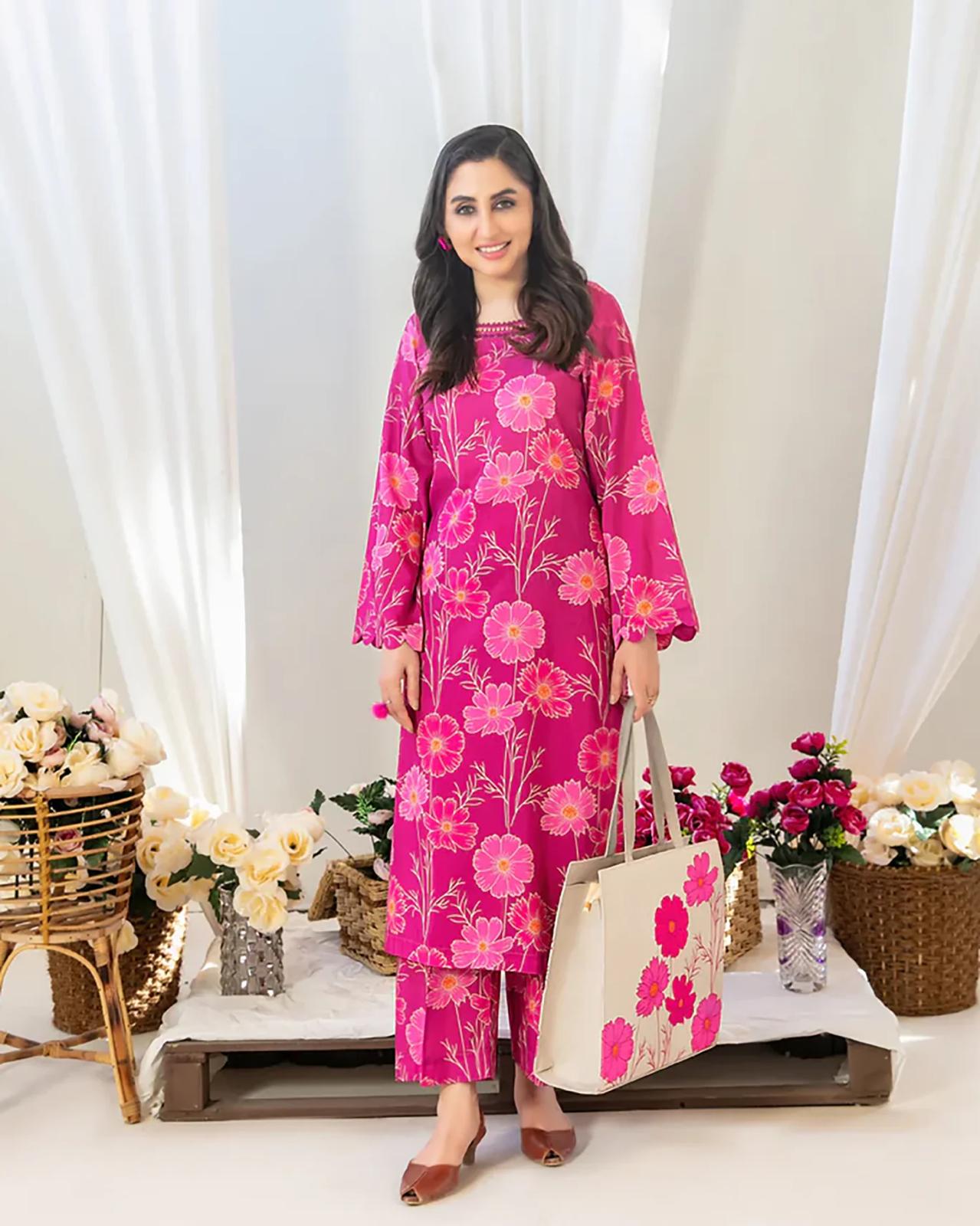 Tawakkal 2 Piece Stitched Swiss Collection with Printed Hand Bag