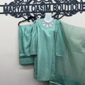 Cool-toned Green Kattan Silk 3Pc Farshi Suit – Hand Embroidered