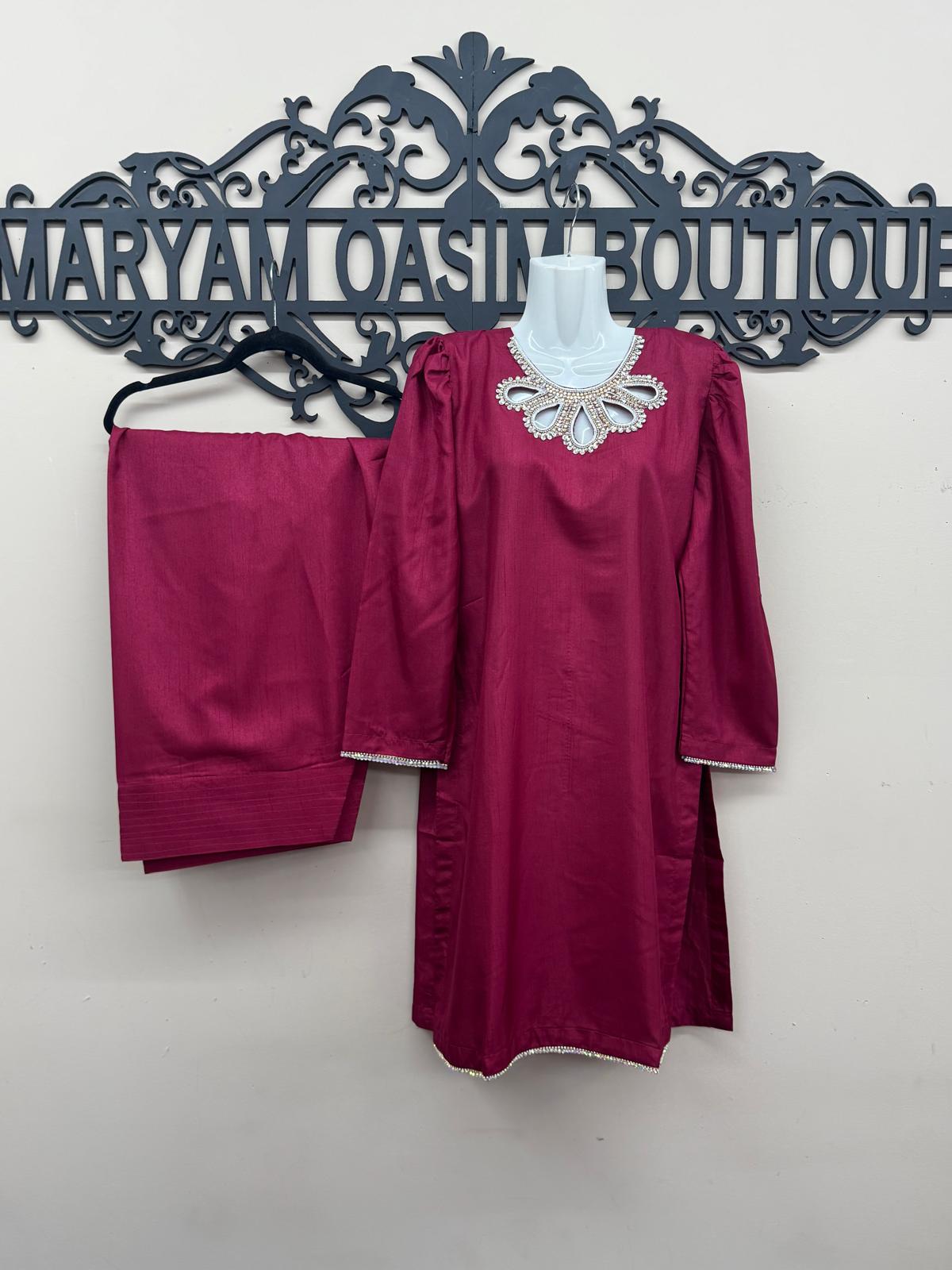 Soft Kattan Silk 3Pc Farshi Suit with Hand Embroidery