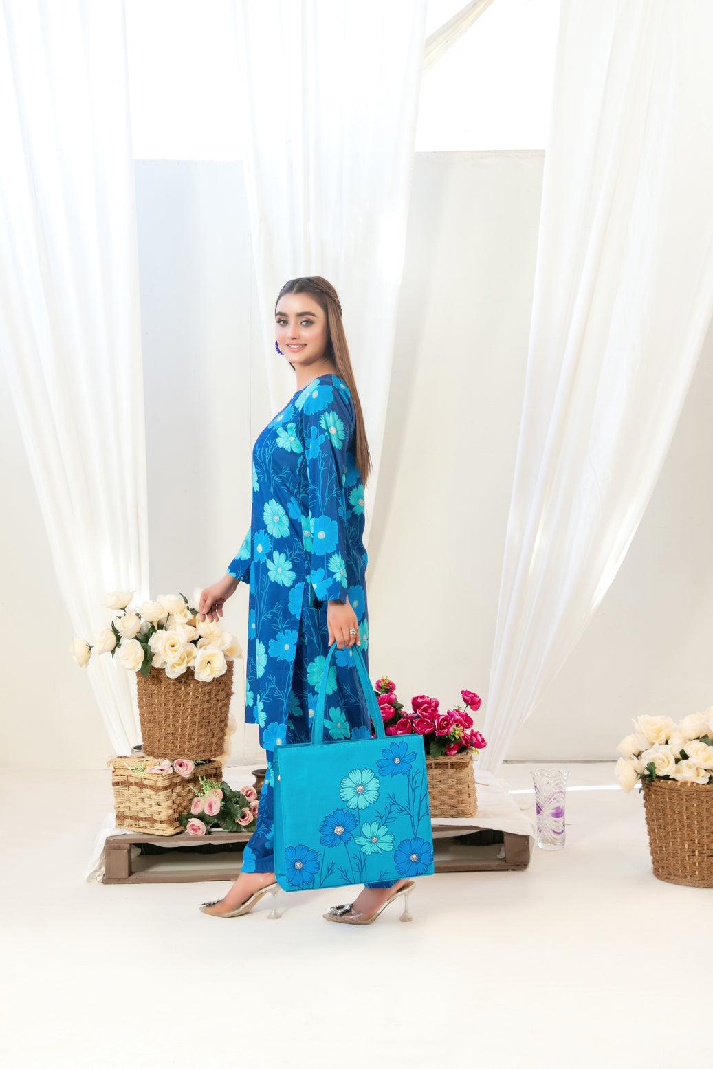 Tawakkal Stitched Swiss Digital 2-Piece Suit with Hand Bag