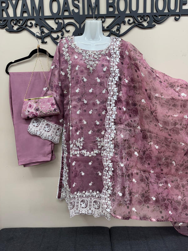 Premium 4-Piece Organza Embroidered Suit