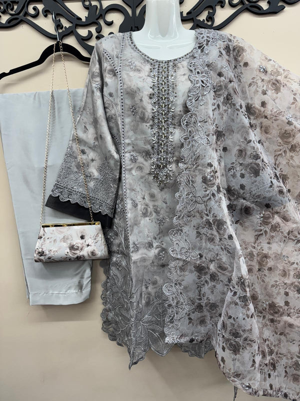 4-Piece Organza Embroidered Dress