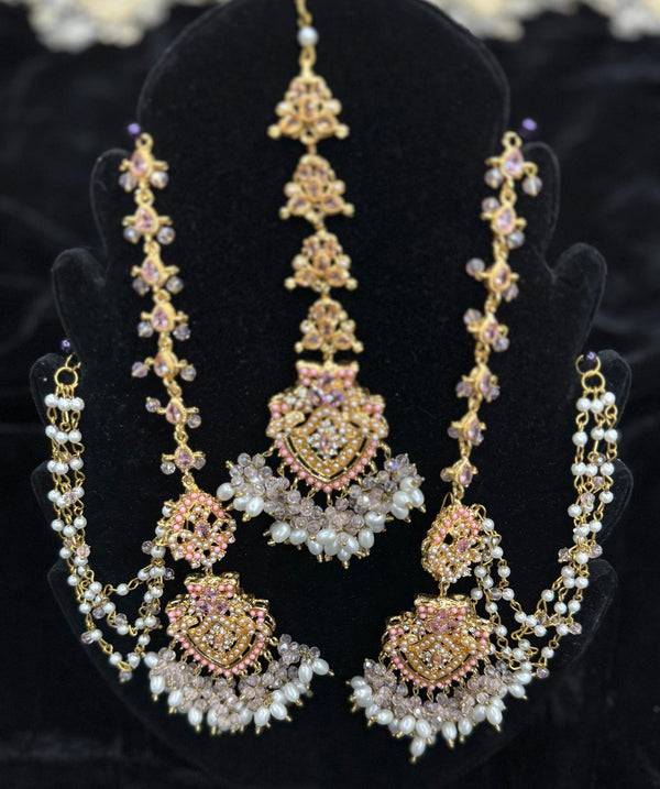 Traditional Pearl Earring & Tikka Set with Matching Side Chains