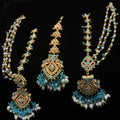 Elegant Pearl & Aqua Blue Earring Tikka Set with Side Saharas