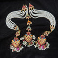 Multicolor Stone Bridal Sahara Earring & Tikka Set – Gold Finish with White Pearls