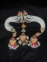 Multicolor Stone Bridal Sahara Earring & Tikka Set – Gold Finish with White Pearls