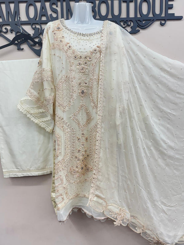 Designer Style Embroidered Chiffon Suit – 3 Piece Set