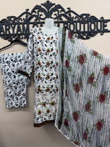 Black & Green 3-Piece Lawn Suit with Front Embroidery & Chiffon Dupatta