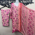 Pink Floral 3-Piece Lawn Suit with Embroidered Neck & Chiffon Dupatta